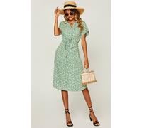 Fs Collection Relaxed Floral Print Button Down Midi Shirt Dress In Green Green XL