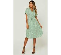 FS Collection Relaxed Floral Print Button Down Midi Shirt Dress In Green - XS