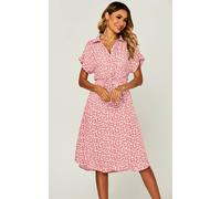 Fs Collection Relaxed Floral Print Button Down Midi Shirt Dress In Pink Pink L