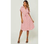FS Collection Relaxed Floral Print Button Down Midi Shirt Dress In Pink - XS - Pink