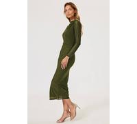 Fs Collection Ruched Mesh Long Sleeve Midi Dress In Olive Olive