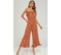 Fs Collection Ruffle Detail Jumpsuit In Orange Spot Print Orange 8-10
