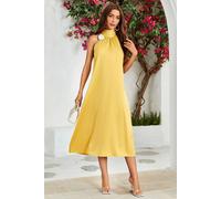 Fs Collection Satin Halter Neck Tie Back Midi Dress In Yellow Yellow