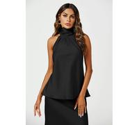 FS Collection Satin Halter Neck Tie Back Top In Black - M - Black
