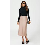 FS Collection Satin Midi Skirt In Light Brown - Light Brown - XS