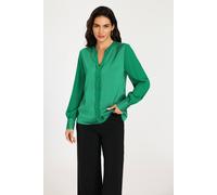 Fs Collection Satin Notch Neck Blouse With Sheer Chiffon Sleeves In Green Green