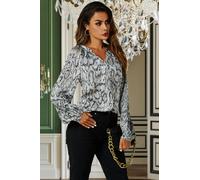 FS Collection Satin Snake Print long sleeve Blouse Top In Grey - Grey - XS