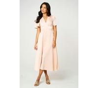 FS Collection Satin V neckline Button Detail Dress In Blush - Blush - M