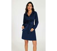FS Collection Satin Wrap Tie Mini Shirt Dress In Navy - XL - Navy