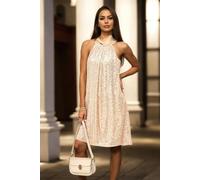 FS Collection Sequin Halter Neck Tie Back Mini Dress In Gold - Gold - S