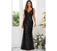 Fs Collection Sequin Leaf Detailed V Neck Bridesmaid Maxi Dress In Black Black