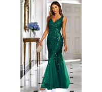Fs Collection Sequin Leaf Detailed V Neck Bridesmaid Maxi Dress In Green Green