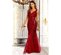 Fs Collection Sequin Leaf Detailed V Neck Bridesmaid Maxi Dress In Wine Wine
