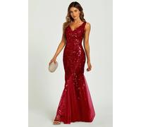 Fs Collection Sequin Leaf Detailed V Neck Bridesmaid Maxi Dress In Wine Wine