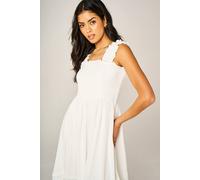 Fs Collection Shirred Bodice Tiered Midi Dress With Lace Trim In White White