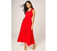 Fs Collection Shirred Bodice Tiered Midi Dress With Lace Trim Red