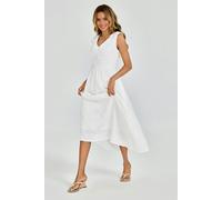 FS Collection Shirred Midi Dress with Sleeveless V-Neck In White - M - White
