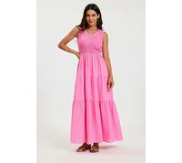 FS Collection Shirred Tiered Maxi Dress with Sleeveless V-Neck - XL - Pink