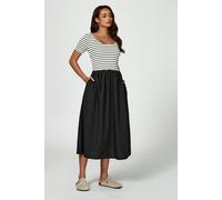 FS Collection Short Sleeve Black Stripe Midi Dress In White - XL - White