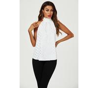 Fs Collection Silver Foil Halter Neck Tie Back Top In White White