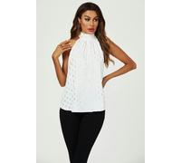 FS Collection Silver Foil Halter Neck Tie Back Top In White - XS - White