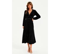 Fs Collection Silver Foil Velvet Lace Trim Neckline Midi Dress In Black Black