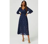 FS Collection Silver Star Foil Long Sleeve Maxi Dress In Navy - XL - Navy