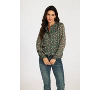 Fs Collection Silver Thread Floral Grandad Sheer Brown Blouse Brown