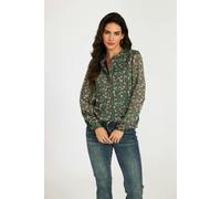 FS Collection Silver Thread Print Long Sleeve Sheer Blouse In Brown - XL - Brown