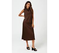 Fs Collection Sleeveless High Neck Drape Detail Satin Blouse Top In Brown Brown