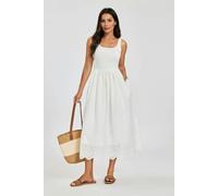 FS Collection Sleeveless Jersey Top Broderie Midi Dress In White - XS - White