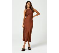 FS Collection Slim-Fit Satin Midi Dress In Brown - XL - Brown