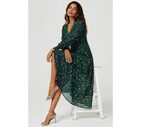 Fs Collection Sliver Star Foil V Neckline Long Sleeve Maxi Dress In Green Green