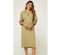 FS Collection Smock Dress With Long Sleeves In Khaki Green - M - Green