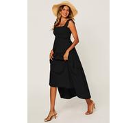 Fs Collection Smocked Frill Strap Tiered Midi Dress In Black Black