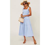 Fs Collection Smocked Frill Strap Tiered Midi Dress In Light Blue Light Blue