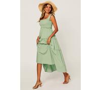 Fs Collection Smocked Frill Strap Tiered Midi Dress In Light Green Light Green
