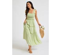 Fs Collection Smocked Frill Strap Tiered Midi Dress In Lime Lime
