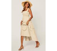Fs Collection Smocked Frill Strap Tiered Midi Dress In Off White Off White