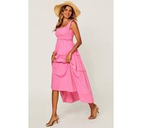 Fs Collection Smocked Frill Strap Tiered Midi Dress In Pink Pink