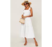 Fs Collection Smocked Frill Strap Tiered Midi Dress In White White