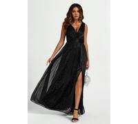 FS Collection Sparkly V Neck Bridesmaid Maxi Dress In Black - XL - Black
