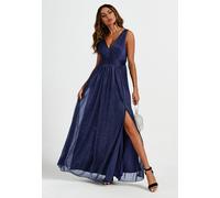 Fs Collection Sparkly V Neck Bridesmaid Maxi Dress In Navy Navy