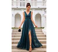 Fs Collection Sparkly V Neck Bridesmaid Maxi Dress In Teal Teal