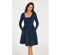 Fs Collection Square Neck Button Detail Long Sleeve Mini Dress In Navy Navy