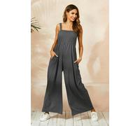 FS Collection Strappy Bardot Loungewear Jumpsuit In Charcoal Grey - L - Grey
