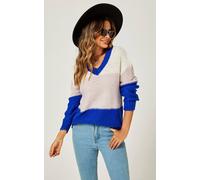 Fs Collection Stripe Block Colour Relaxed Knit Jumper Top In Blue & White Blue One Size