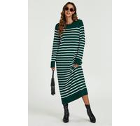 FS Collection Stripe Pattern Knitted Tunic Jumper Dress In Dark Green - Onesize - Dark Green