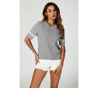 FS Collection Striped Detail Knitted T-Shirt with Crew Neck In Grey - Onesize - Grey