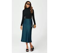 FS Collection Teal Satin Midi Skirt - M - Teal